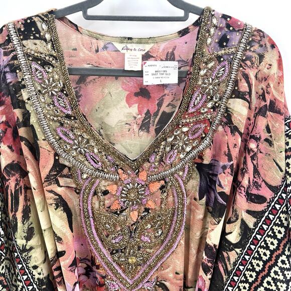 Lucky & Coco Boho Beaded Embellished Colorful Cover Up Kaftan Dress Large - Picture 3 of 7